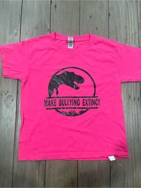 Anti bullying Day Bright Pink Graphic Tee with Dinasaur print kids xs 4-6 t